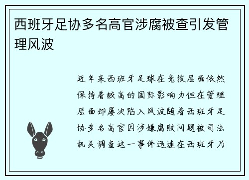 西班牙足协多名高官涉腐被查引发管理风波 西班牙足协多名高官涉腐被查引发管理风波